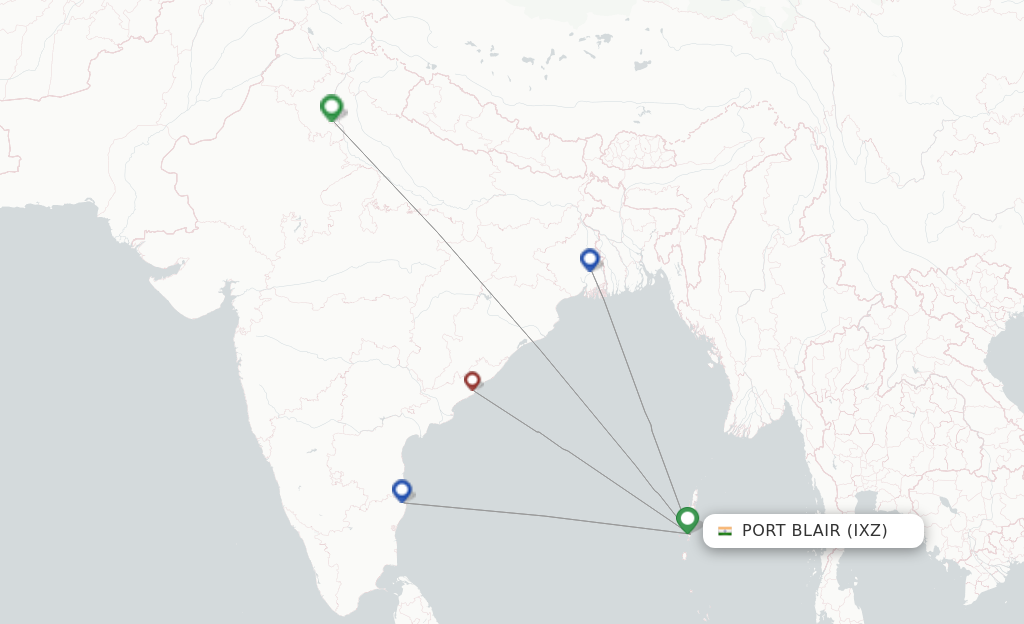 Route map with flights from Port Blair with Air India