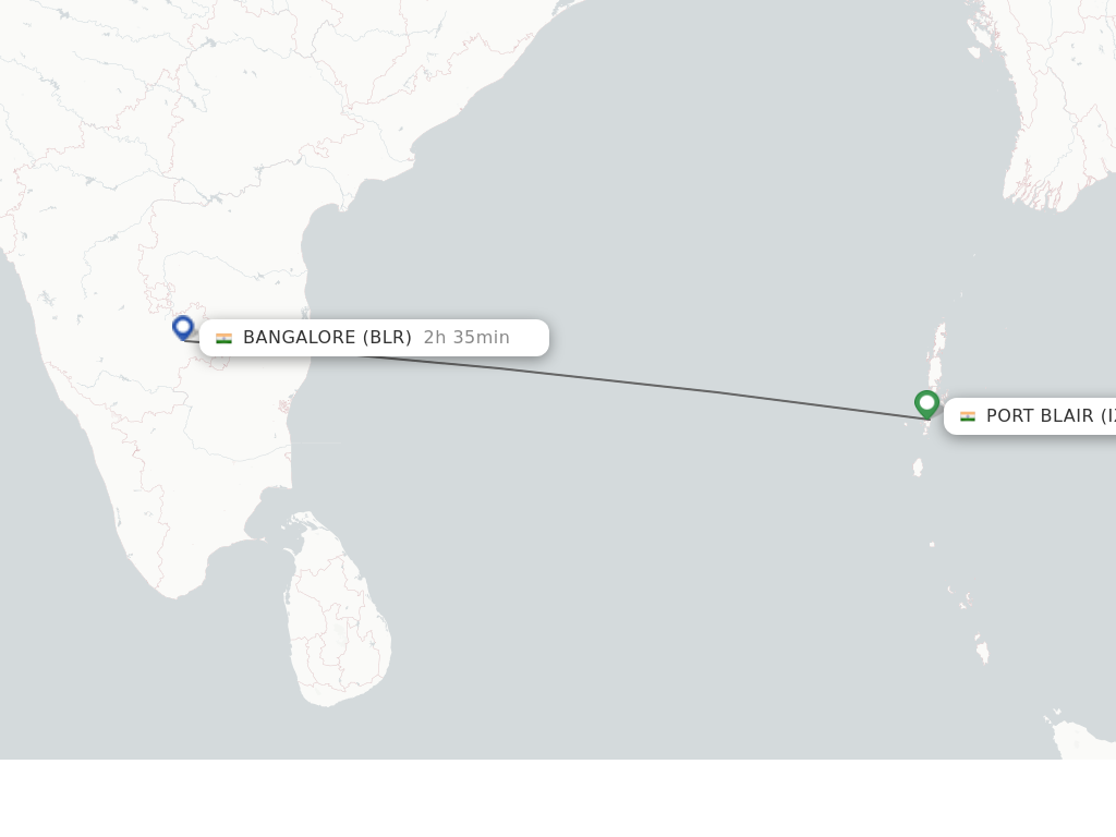 Flights from Port Blair to Bengaluru route map