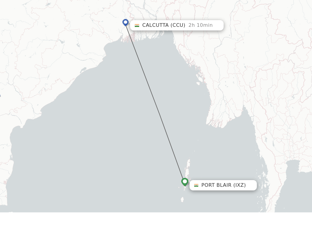 Flights from Port Blair to Kolkata route map