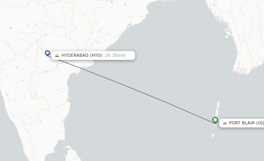 Flights from Port Blair to Hyderabad route map