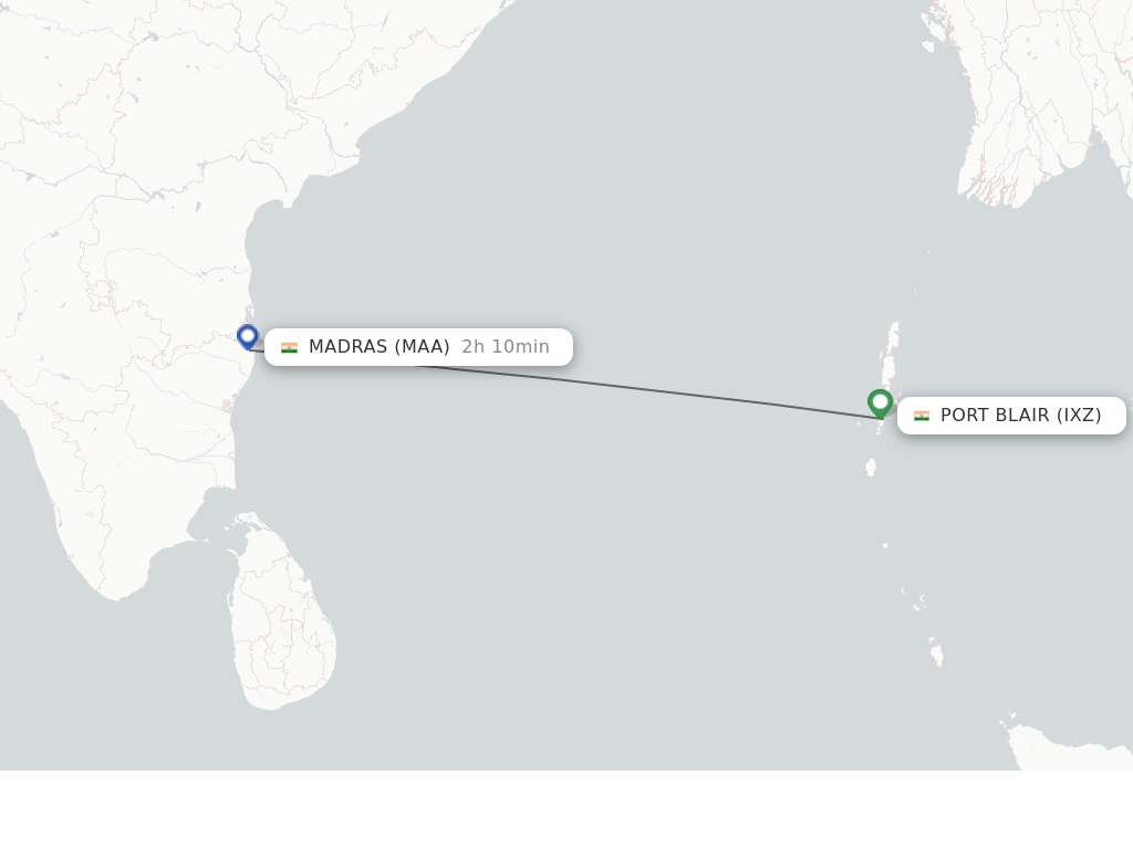 Flights from Port Blair to Chennai route map