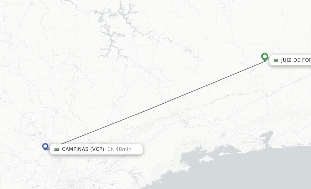 Flights from Juiz de Fora to Campinas route map