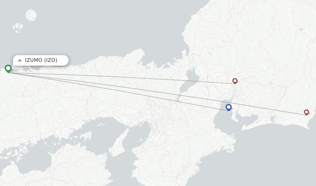 Route map with flights from Izumo with Fuji Dream Airlines