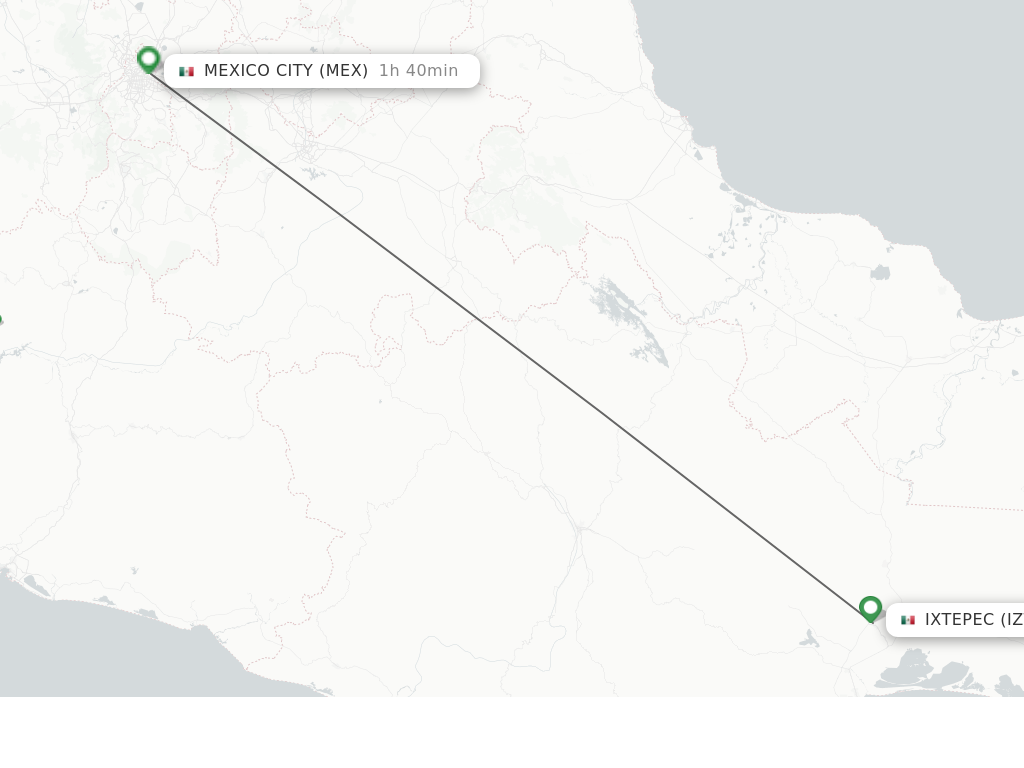 Flights from Ixtepec to Mexico City route map