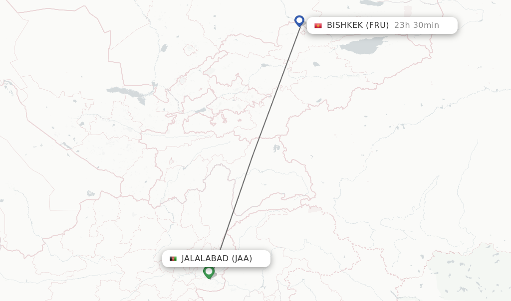 Flights from Jalalabad to Bishkek route map