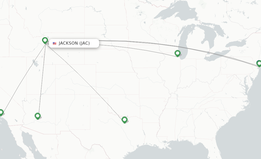 Route map with flights from Jackson with American Airlines