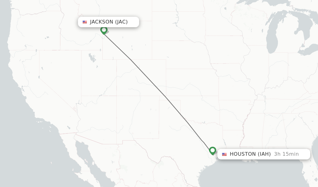Flights from Jackson to Houston route map