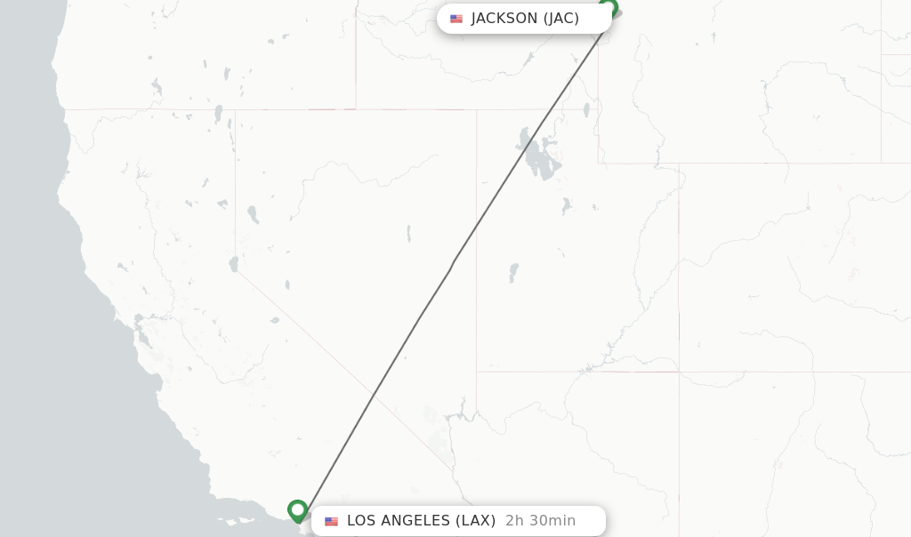 Flights from Jackson to Los Angeles route map