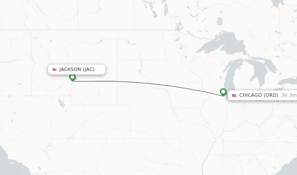 Flights from Jackson to Chicago route map