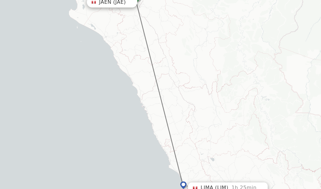 Flights from Jaen to Lima route map