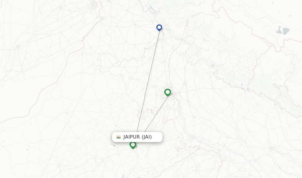 Route map with flights from Jaipur with Alliance Air