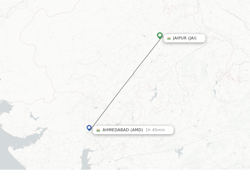 Flights from Jaipur to Ahmedabad route map