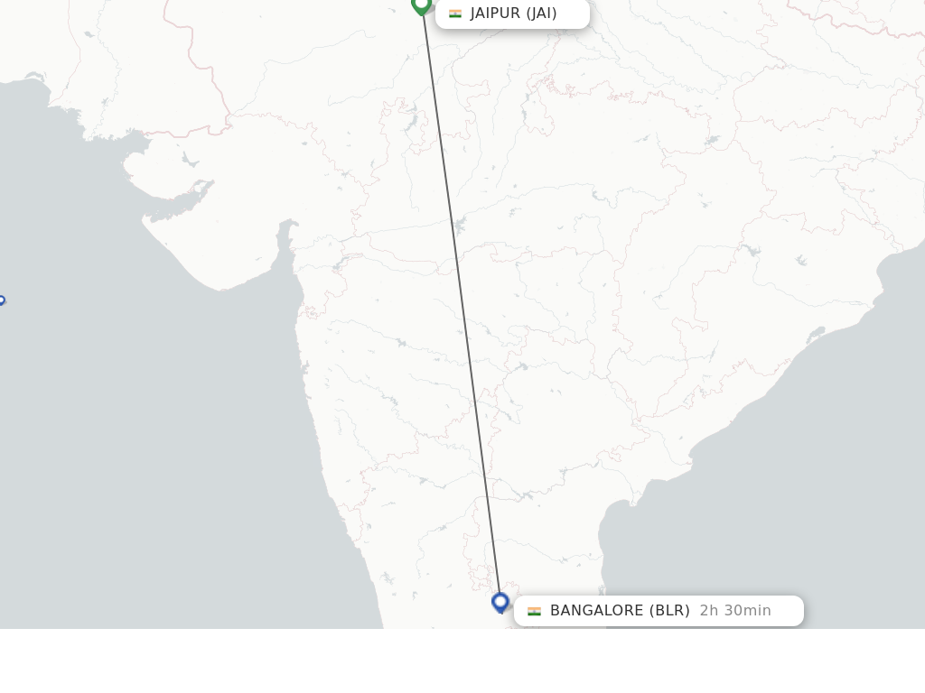 Flights from Jaipur to Bengaluru route map