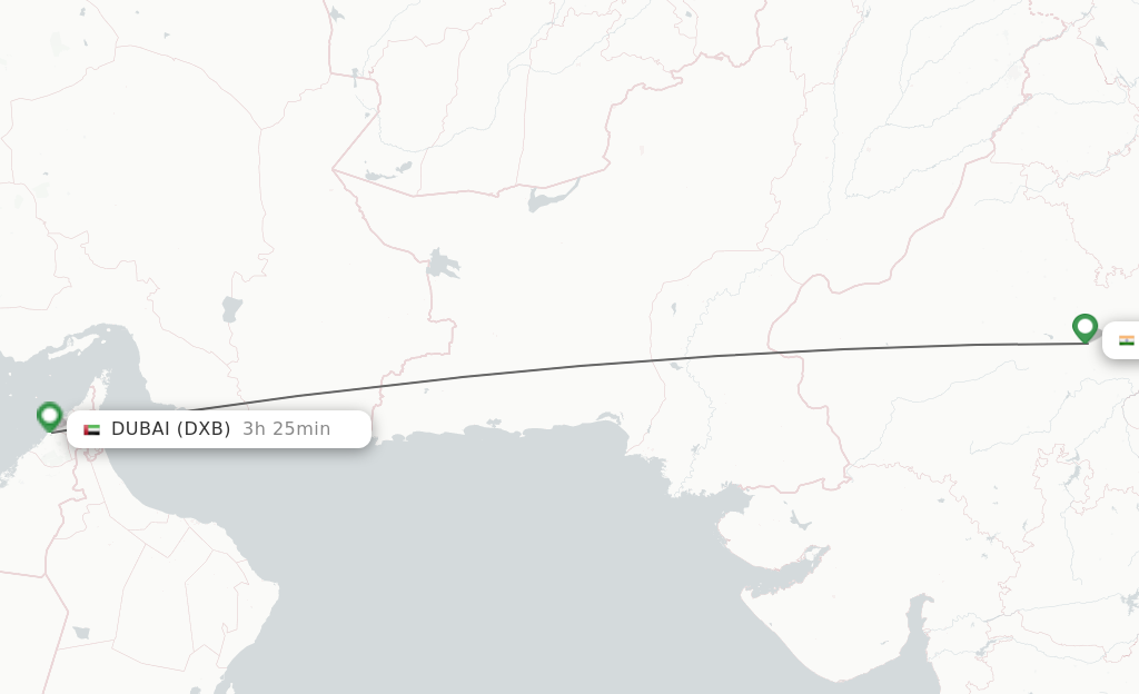 Flights from Jaipur to Dubai route map