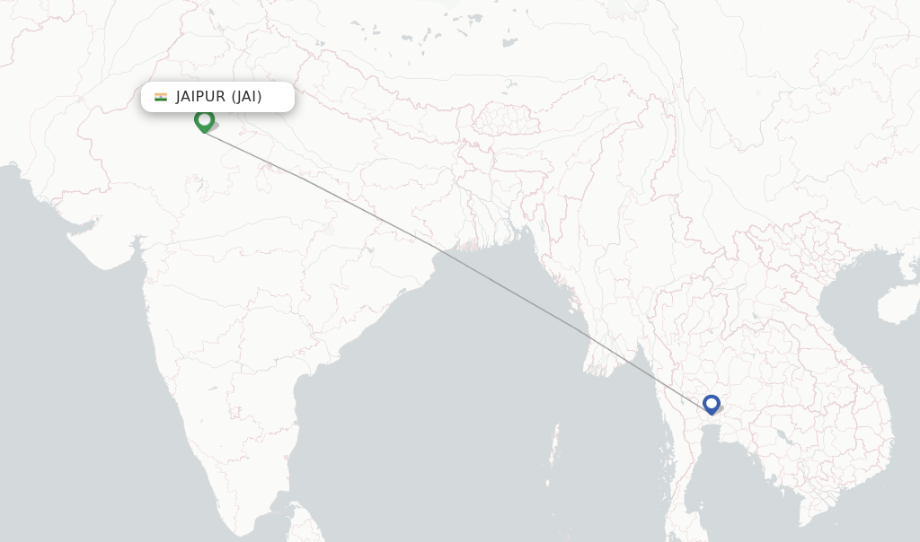 Route map with flights from Jaipur with Thai AirAsia