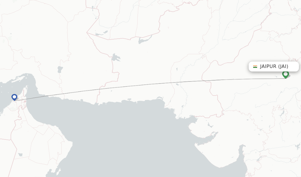 Route map with flights from Jaipur with Air Arabia