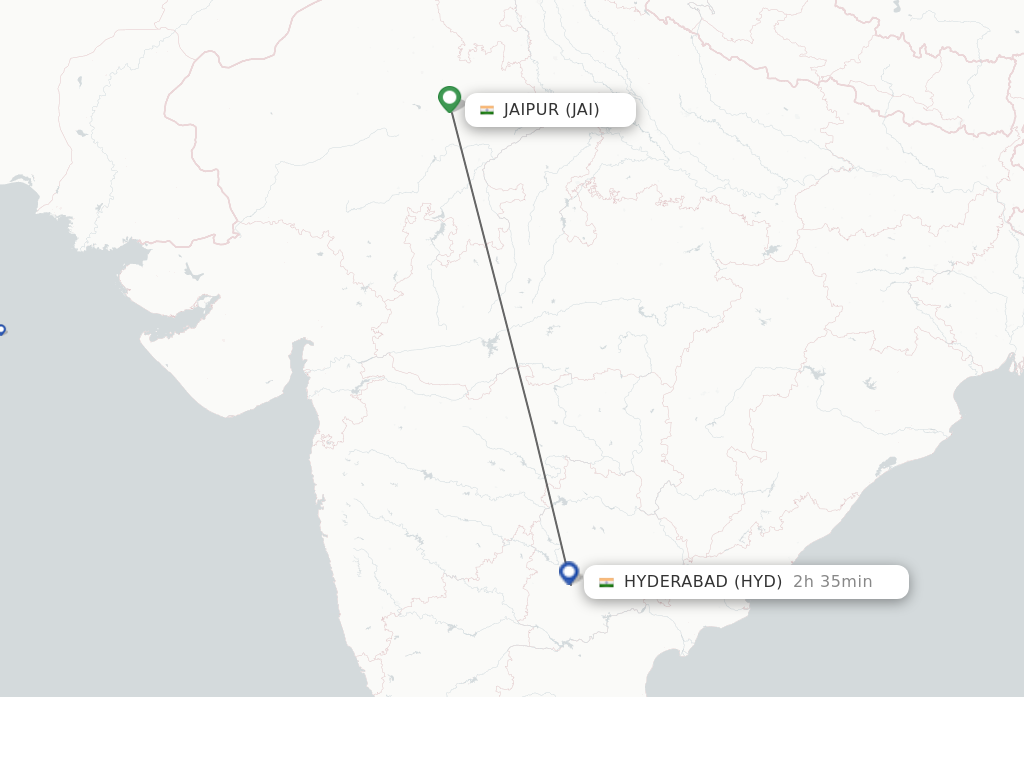Flights from Jaipur to Hyderabad route map