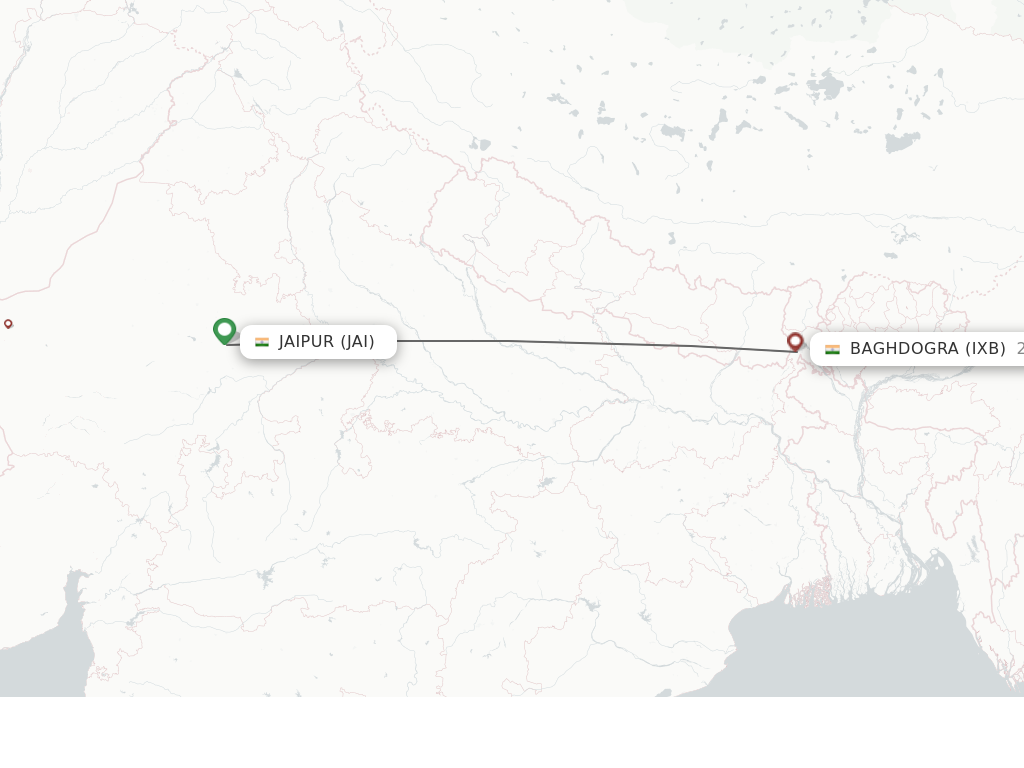 Flights from Jaipur to Bagdogra route map