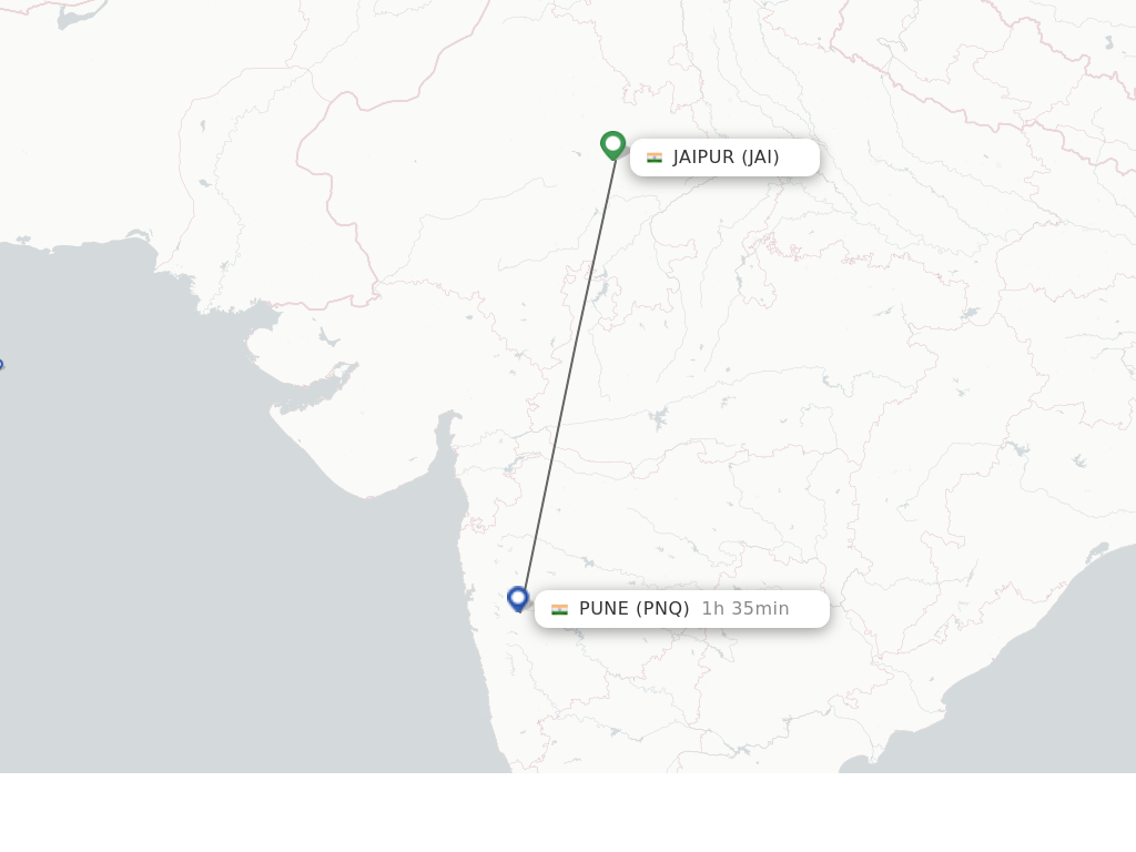 Flights from Jaipur to Pune route map