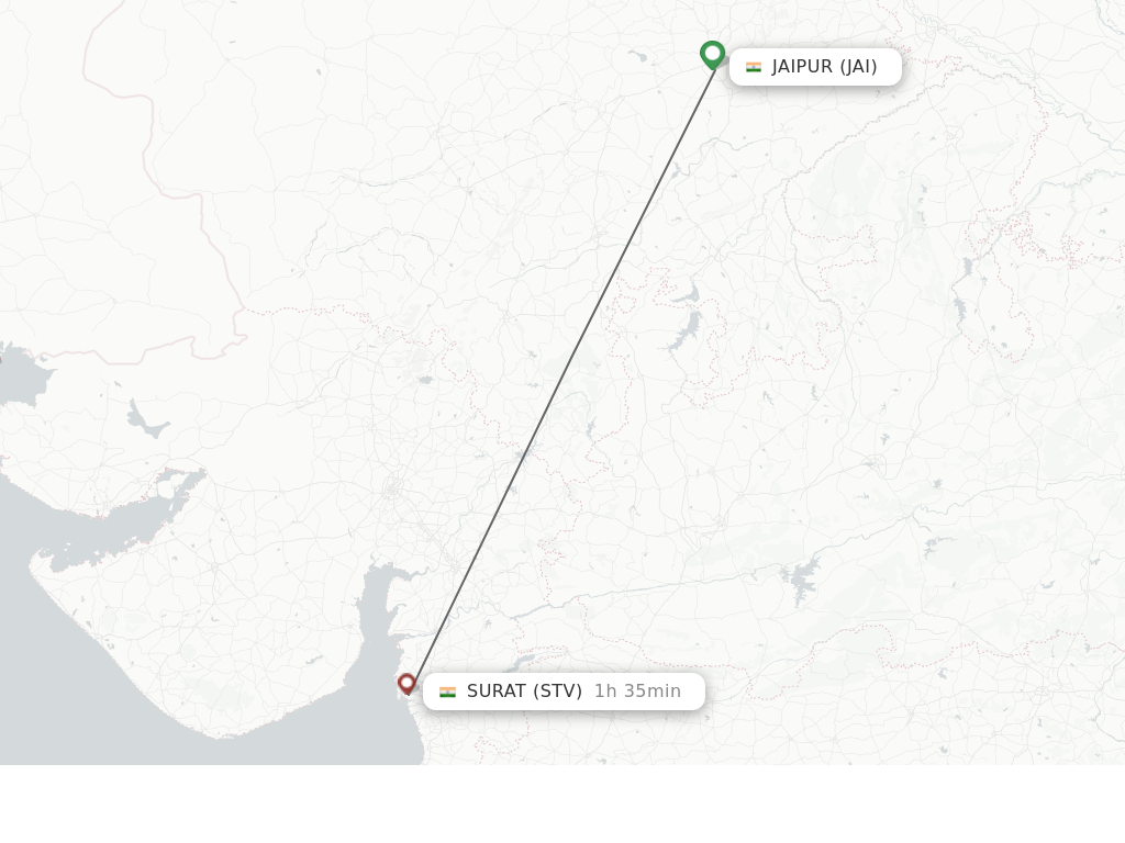 Flights from Jaipur to Surat Gujarat route map