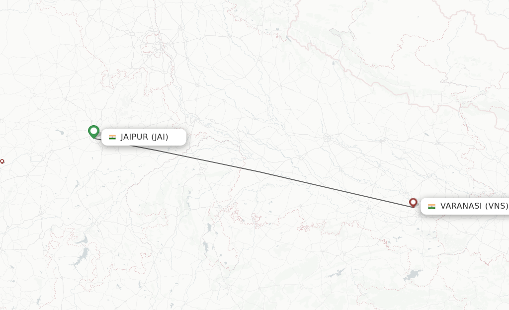 Flights from Jaipur to Varanasi route map