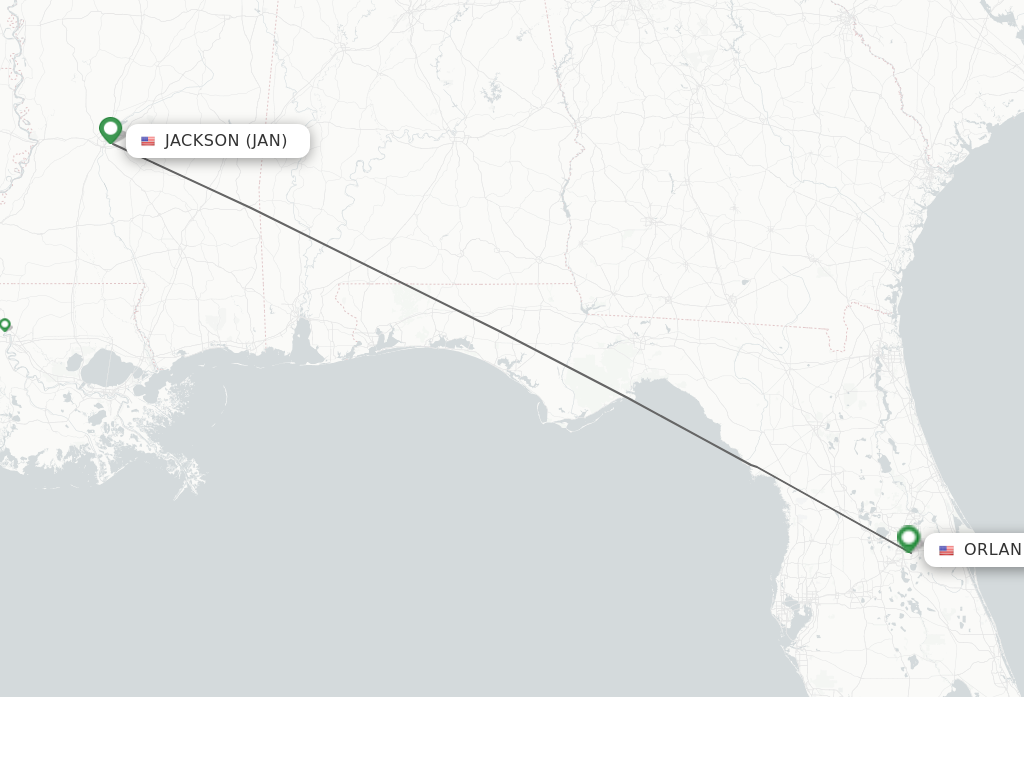 Flights from Jackson to Orlando route map