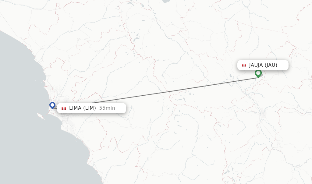 Flights from Jauja to Lima route map