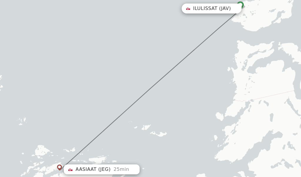 Flights from Ilulissat to Aasiaat route map