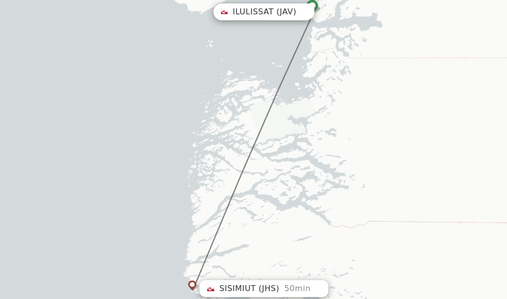 Flights from Ilulissat to Sisimiut route map