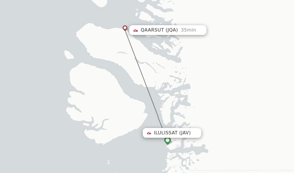 Flights from Ilulissat to Qaarsut route map