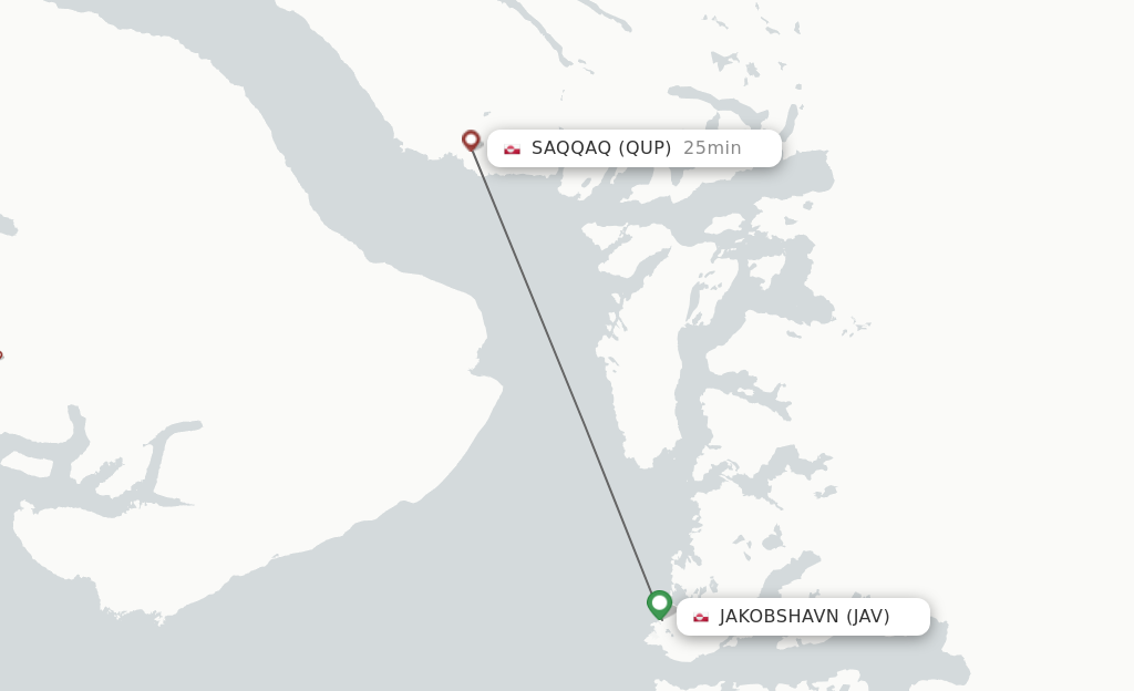 Flights from Ilulissat to Saqqaq route map