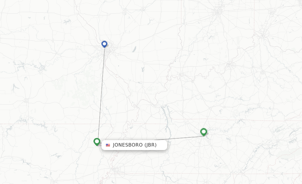 Route map with flights from Jonesboro with Southern Airways Express