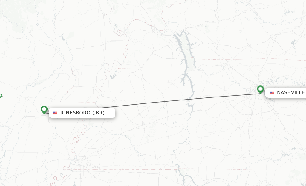 Flights from Jonesboro to Nashville route map