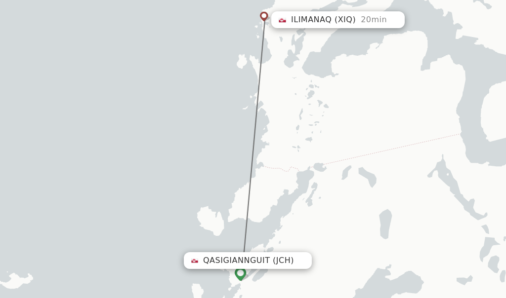 Flights from Qasigiannguit to Ilimanaq route map