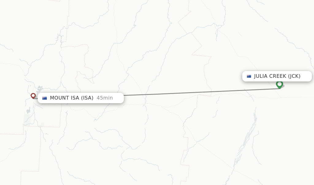 Flights from Julia Creek to Mount Isa route map