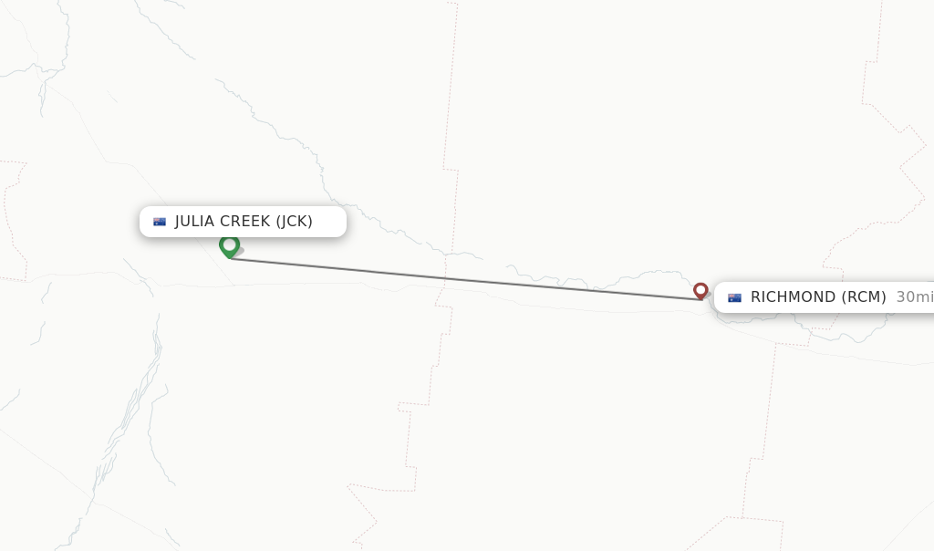 Flights from Julia Creek to Richmond route map