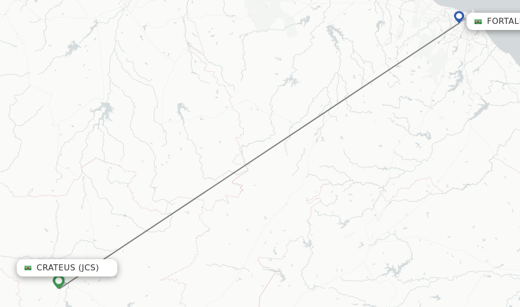 Flights from Crateus to Fortaleza route map