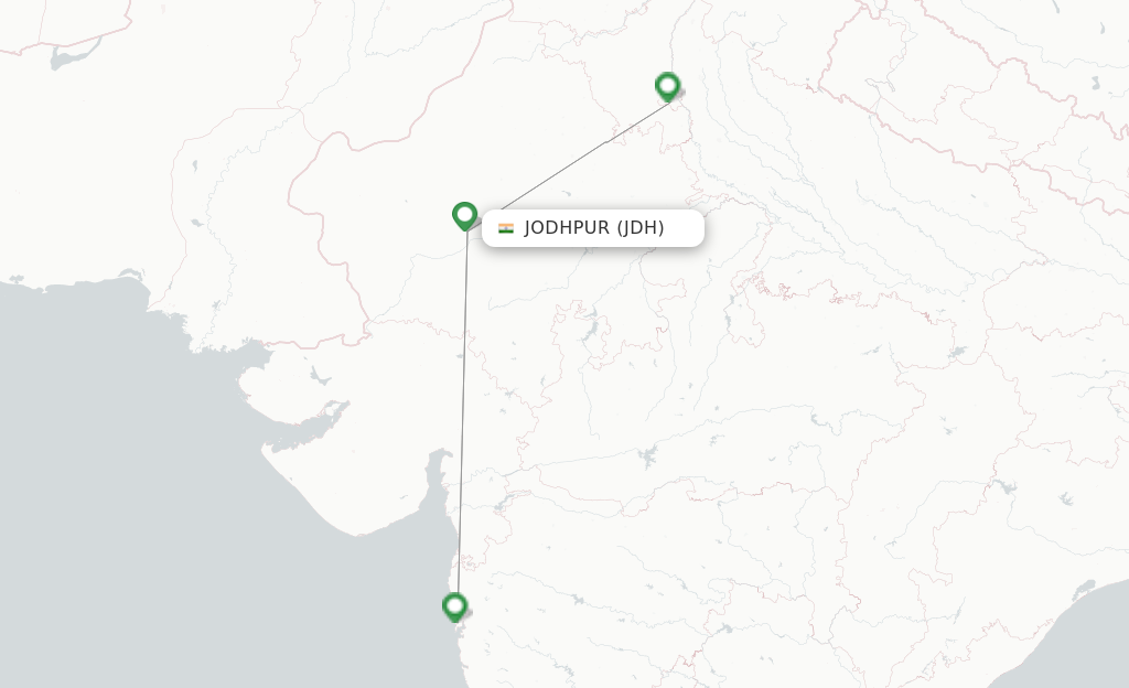 Route map with flights from Jodhpur with Air India