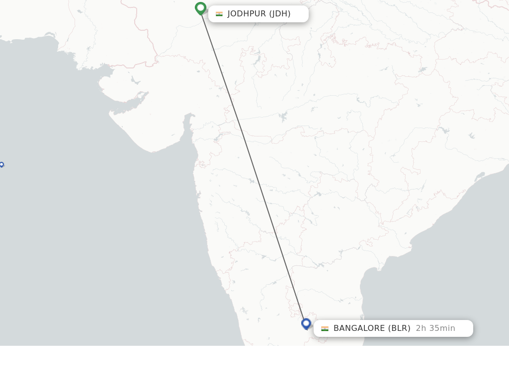 Flights from Jodhpur to Bengaluru route map