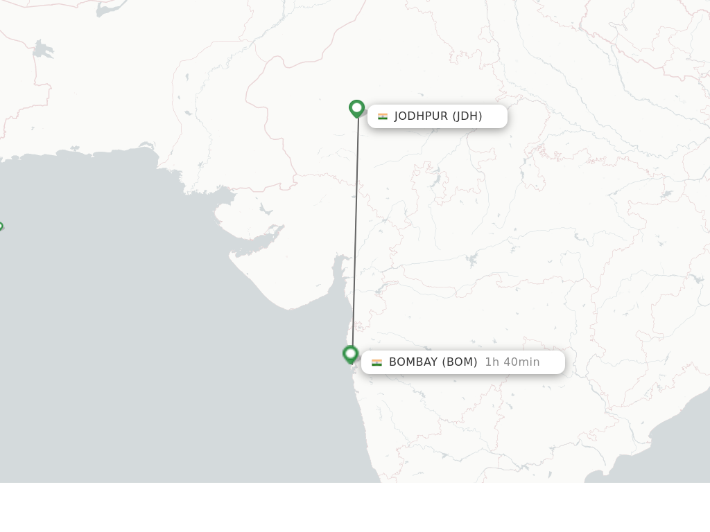 Flights from Jodhpur to Mumbai route map