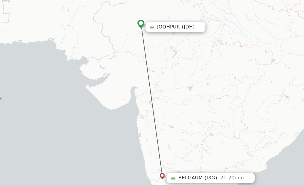 Flights from Jodhpur to Belgaum route map