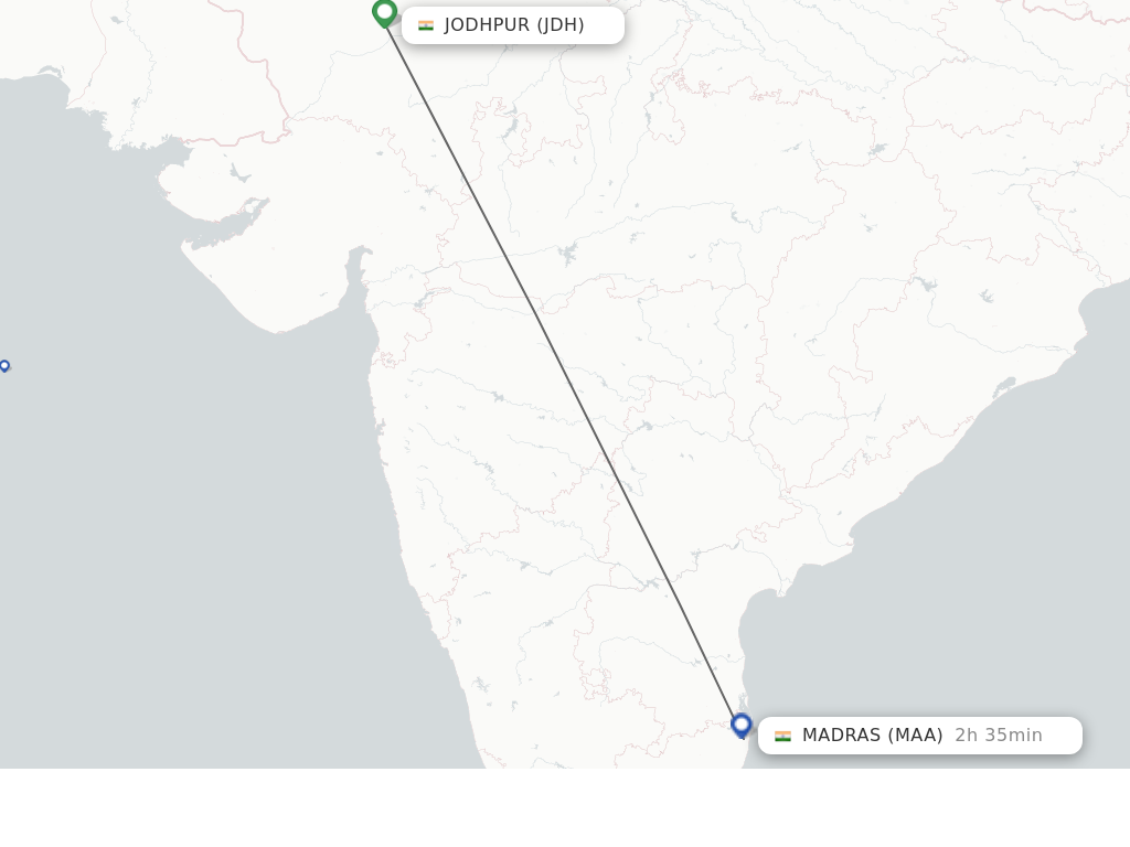 Flights from Jodhpur to Chennai route map