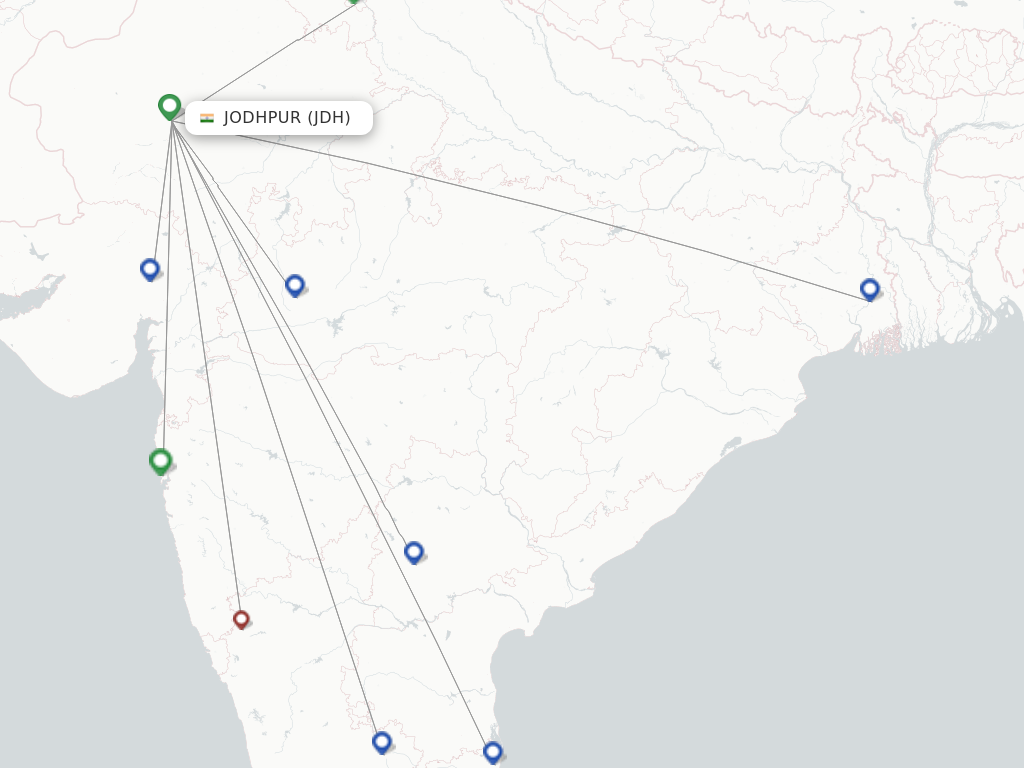 Flights from Jodhpur to Jaipur route map