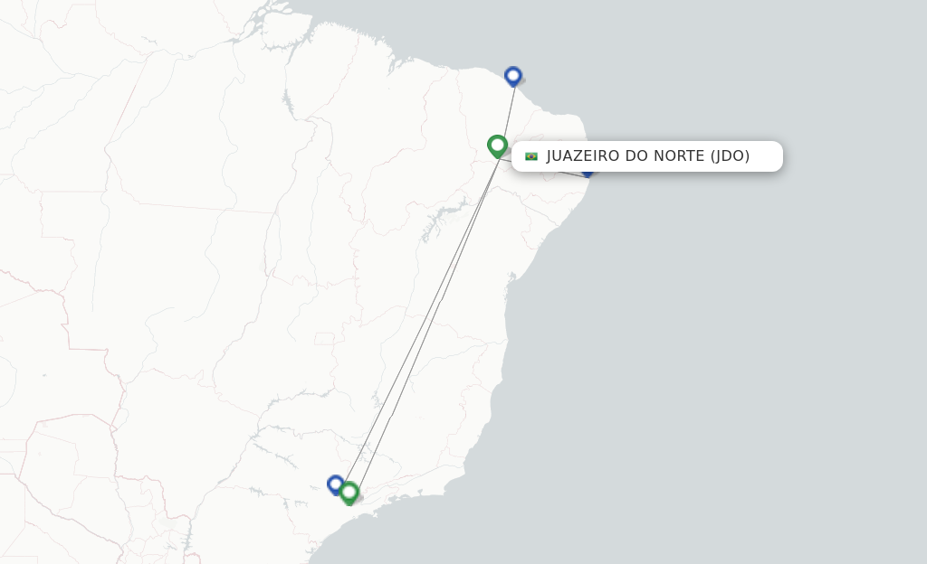 Route map with flights from Juazeiro Do Norte with Azul