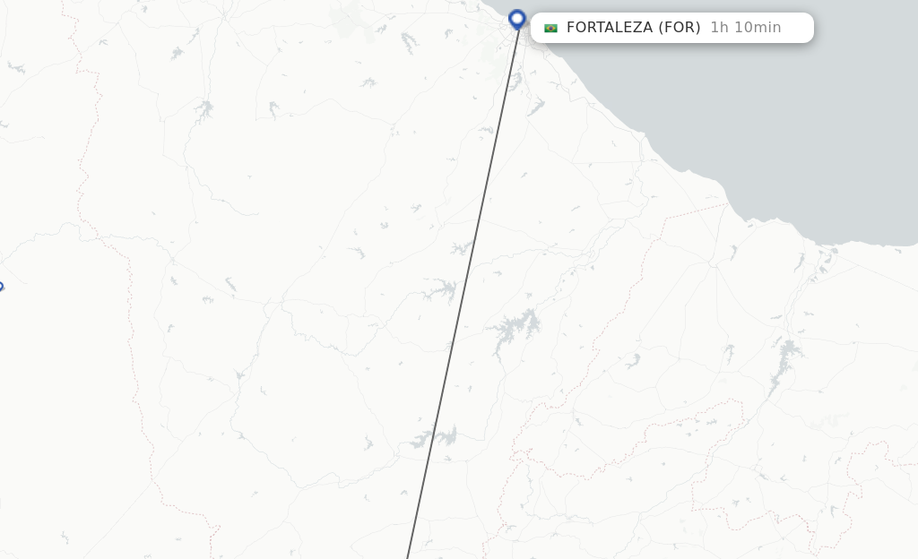 Flights from Juazeiro Do Norte to Fortaleza route map