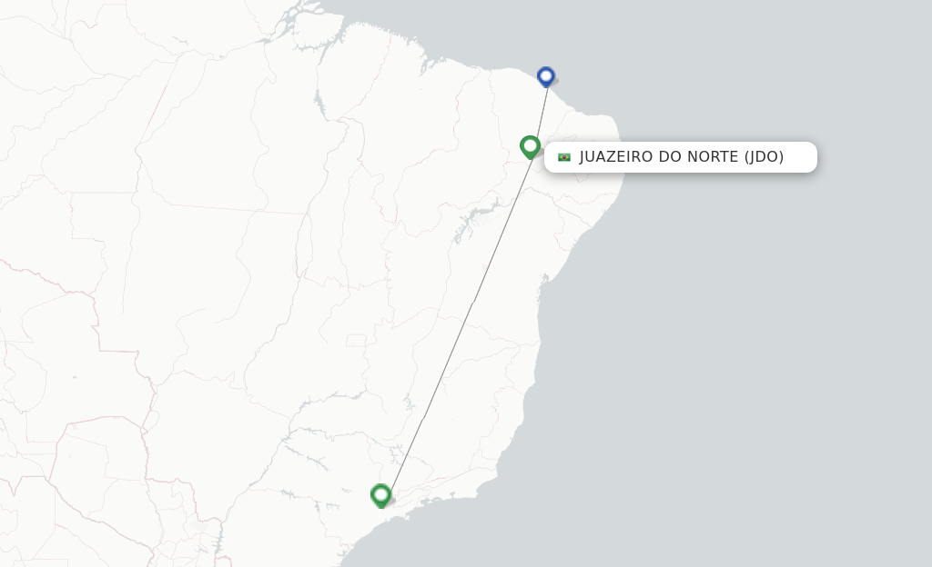 Route map with flights from Juazeiro Do Norte with Gol