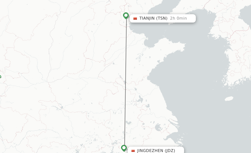 Flights from Jingdezhen to Tianjin route map