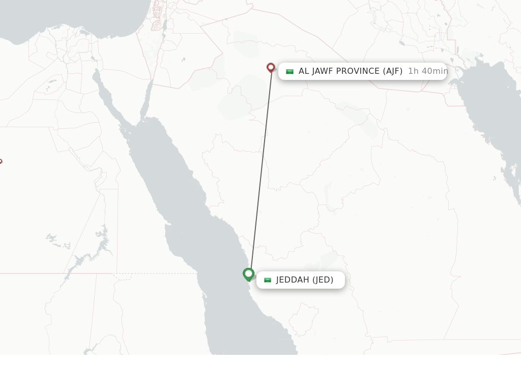 Flights from Jeddah to Jouf route map