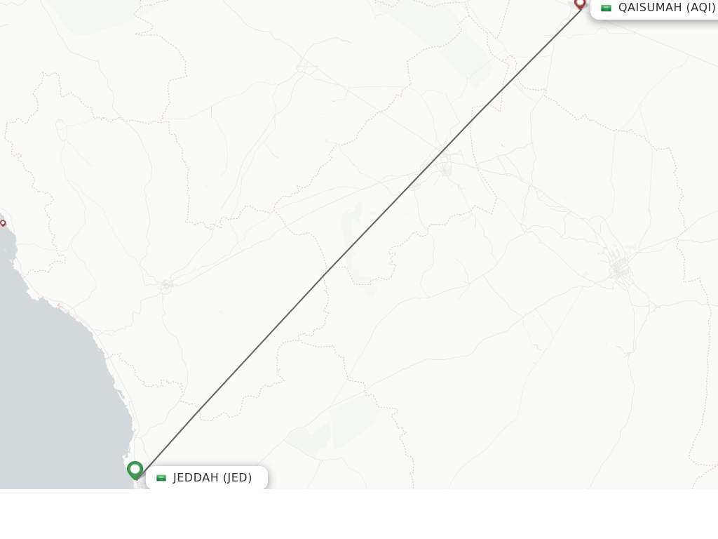 Flights from Jeddah to Qaisumah route map