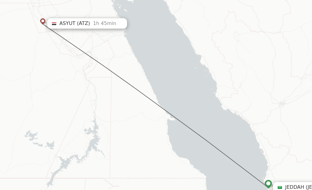 Flights from Jeddah to Asyut route map